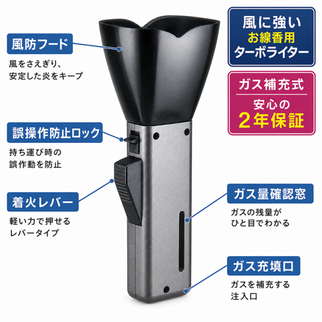 【お線香用ターボライター せせらぎ3】寸法